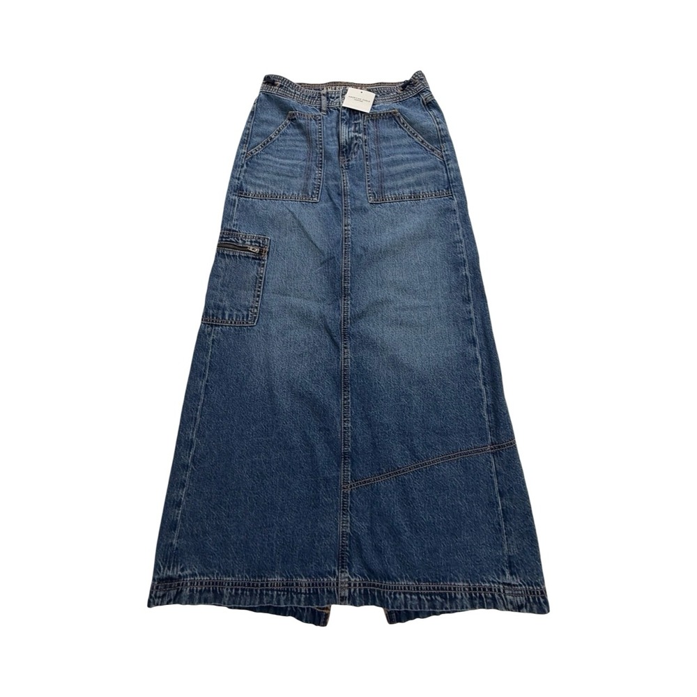 American Eagle Maxi Skirt Womens 0 Blue Denim Low Rise Cotton Blend Gorpcore